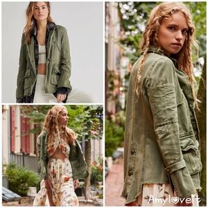 Free People Harlow Olive Military Blazer Jacket #69